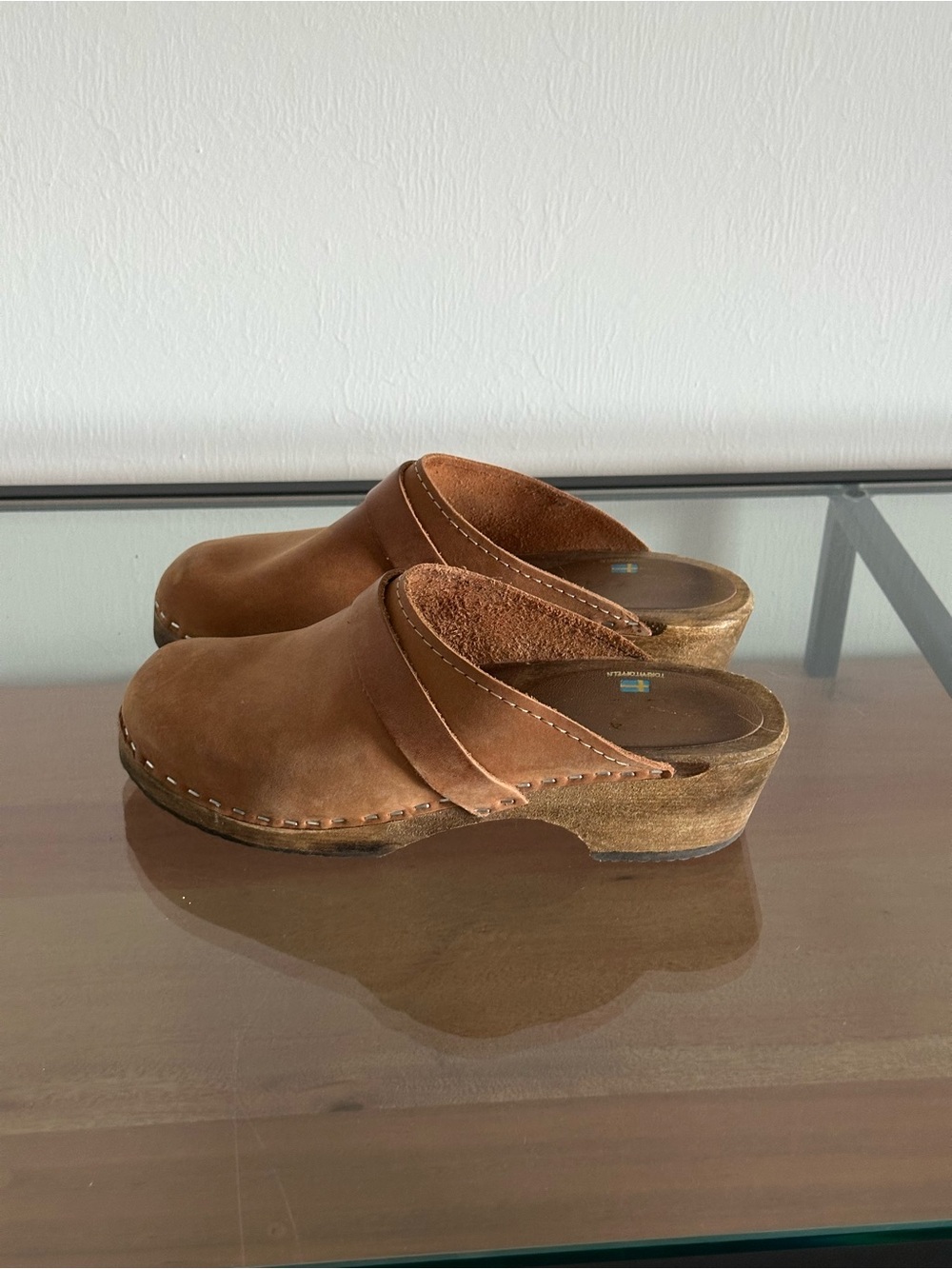 Lotta's From Stockholm Clogs Mules Heel Nubuck Leather Womens Size 36 US 6 Tan